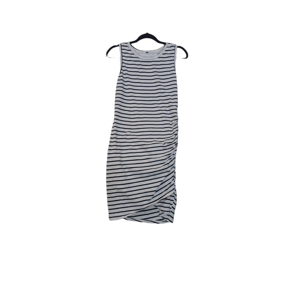 Pencil Dress Pullover Sleeveless Blue And White Stripped Side Ruched Dress Sz:S